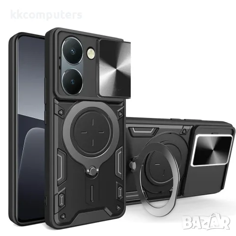 За vivo Y36 5G / Y36 4G Удароустойчив TPU PC Калъф с 360° Въртяща Халка, Стойка, Капаче за Камерата 