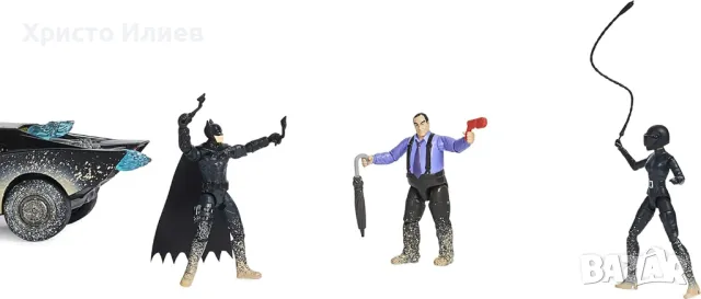 DC The BATMAN Батмобил със звукови и светелинни ефекти и фигура Батман Селина Кайл и Пингвина 10см, снимка 3 - Коли, камиони, мотори, писти - 49918771