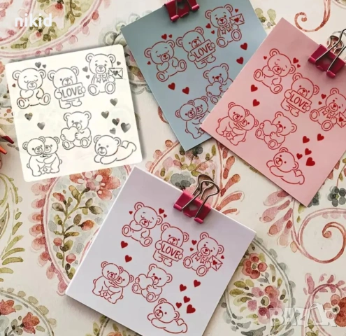 Мече Мечета Love стенсил шаблон спрей торта украса сладки Scrapbooking, снимка 4 - Други - 53661701