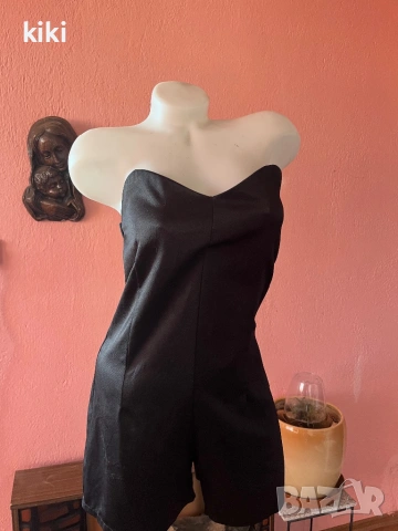 S-M къс, черен, сатенен гащеризон, снимка 2 - Гащеризони - 53814250