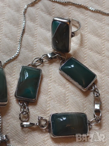 Авторски ретро сребърен лот с натурален ахат 950 НАМАЛЕН , снимка 5 - Бижутерийни комплекти - 49977858