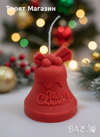 Коледна свещ Камбанка от соев восък – Червен цвят за Празника, снимка 5 - Коледни подаръци - 52681075
