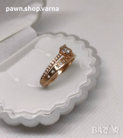 Златен пръстен с фианити – проба 585, снимка 4 - Пръстени - 52257498