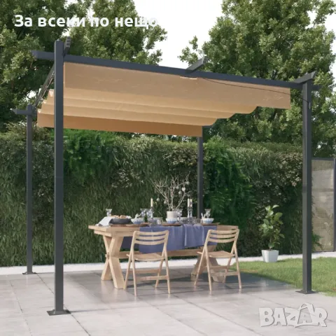 Градинска Пергола С Прибиращ Се Покрив, 3x3 М, Таупе Код P628