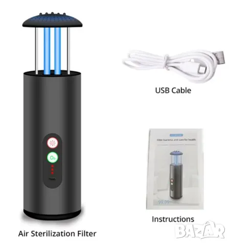 360°UV Лъчи Преносим Озонатор UV Лампа Антибактериална Лампа Антивирусна Лампа Дезинфекция Автомобил, снимка 2 - Други - 48977240