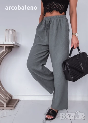 Дамски елегантни муселинови панталони с широки крачоли, снимка 3 - Панталони - 50587621