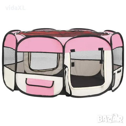 vidaXL Сгъваема кучешка кошара с чанта за носене розова 145x145x61 см, снимка 6 - За кучета - 56146241