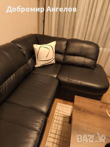 черен кожен диван от естествена кожа с ракла и възможност за разтягане., снимка 3 - Дивани и мека мебел - 53268236
