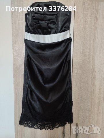 Дамска сатенена рокля в черно и бяло , снимка 1 - Рокли - 41497437