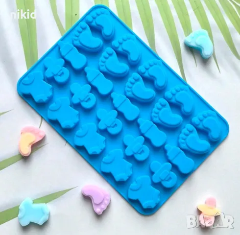 Бебешки крачета крака крак биберон шише бутилка боди малки силиконов молд форма фондан шоколад бонбо