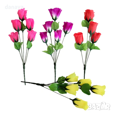 6160 Изкуствени цветя букет рози за декорация, 33 см