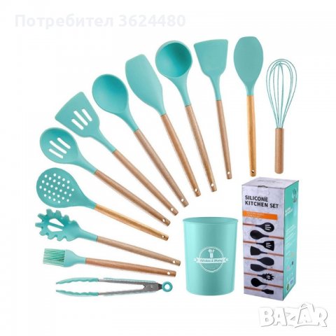Комплект аксесоари за готвене Силиконови с дървени дръжки