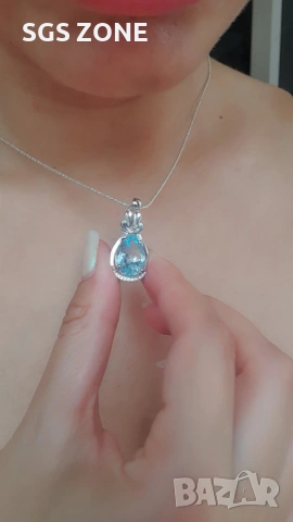 Сребърен медальон с голям деликатен топаз от Тайланд, снимка 3 - Колиета, медальони, синджири - 53406413