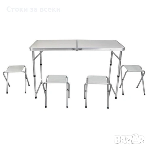 Комплект сгъваема алуминиева маса с 4 стола – идеален за къмпинг, двор и почивка, снимка 2 - Градински мебели, декорация  - 53258513