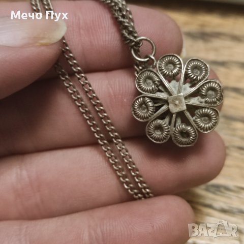 Стар сребърен синджир с висулка филигран (172), снимка 6 - Колиета, медальони, синджири - 41888594