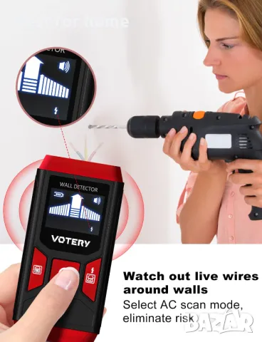Стенен скенер Votery Stud Finder SF02- кабели, метал, тръби, дърво, снимка 4 - Други инструменти - 47818837