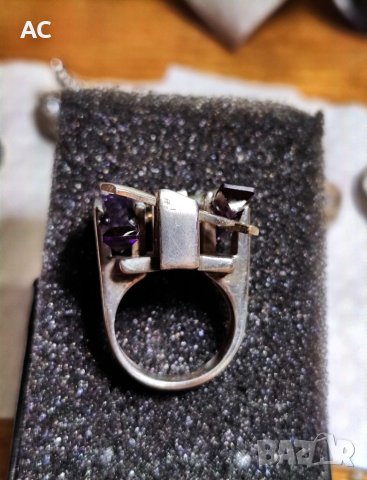 Сребърен пръстен с аметист , снимка 7 - Пръстени - 41025632