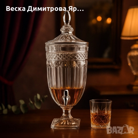 Луксозен стъклен диспенсър за сок и напитки 3L с капак и кранче