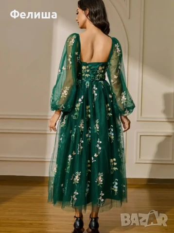 Луксозна Корсетна Бродирана Рокля в Изумрудено Кралско Зелен Цвят с Тюл и Богатство от Цветя , снимка 6 - Рокли - 50812085