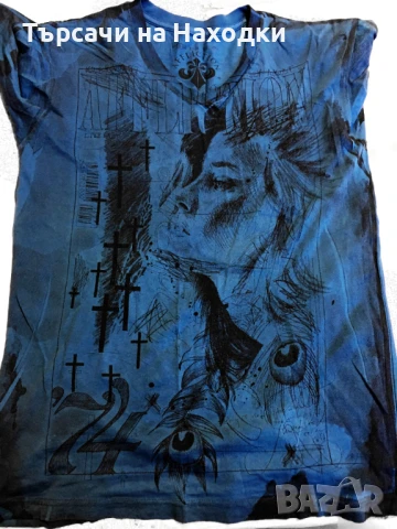 Оригинална мъжка тениска Affliction Teal Blue Graphic S Small