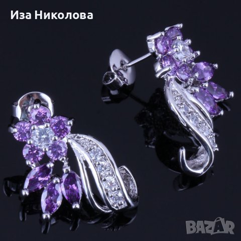 Сребърни обици със сапфир, снимка 5 - Обеци - 41304022