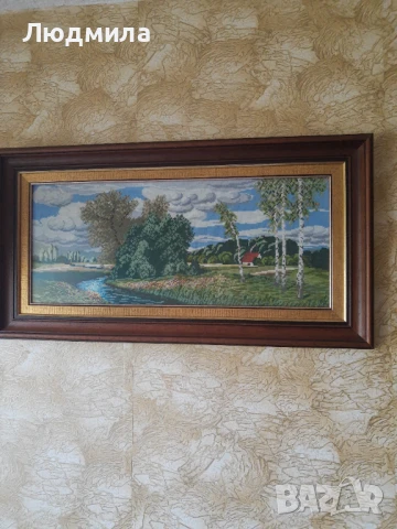 Гоблен,"Потока" 100/50,Пейзажи Вилер,уникален,ръчен., снимка 3 - Гоблени - 50583311