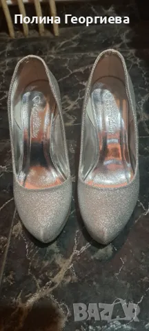 Сребристи обувки 37номер и чанта, снимка 2 - Дамски елегантни обувки - 47913258