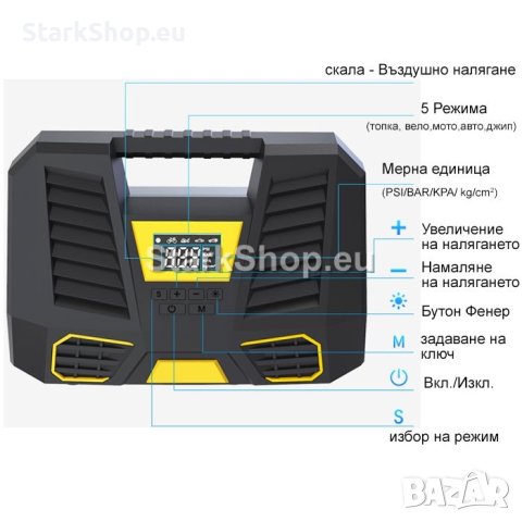  Дигитален компресор за гуми с фенер, снимка 2 - Друга електроника - 41625871