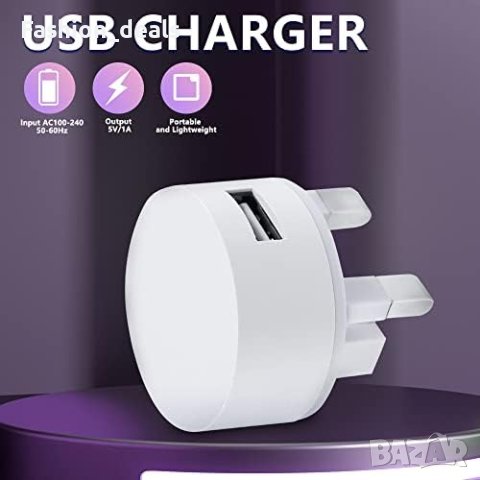 Нов Бял 3-пинов USB щепсел адаптер с кръгла форма Зарядно Смартфон, снимка 6 - Друга електроника - 41950320