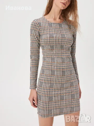 Права рокля каре. Карирана рокличка с дълъг ръкав, снимка 3 - Рокли - 47398751