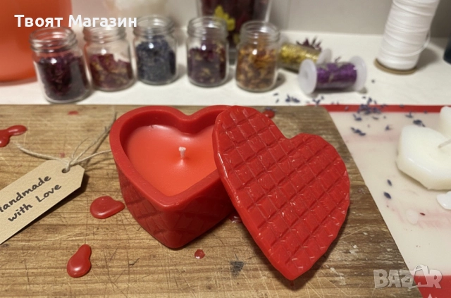 Луксозна червена свещ от соев восък във формата на релефно сърце, снимка 6 - Романтични подаръци - 52859338