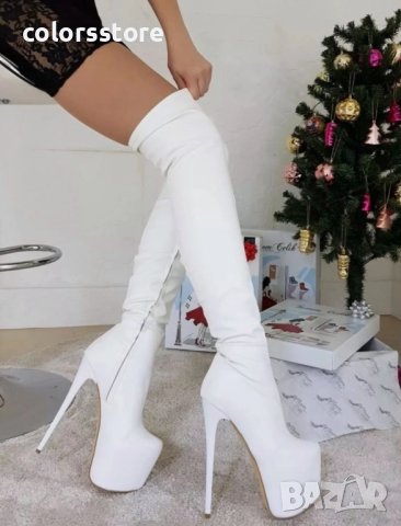 Чизми на ток - бяла кожа - GSB