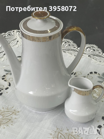 Порцелан Winterling Bavaria чайник с Латиера с златисто, снимка 8 - Сервизи - 44758046