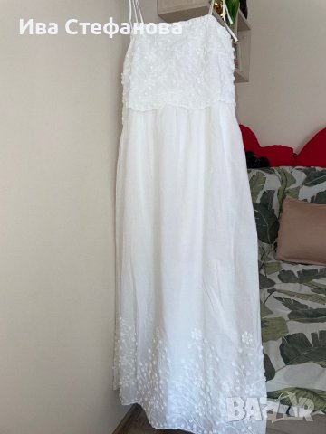 Нова бяла лятна парти коктейлна  елегантна дълга рокля декорация 3D 3Д  Reserved памук полиестер , снимка 11 - Рокли - 41550359