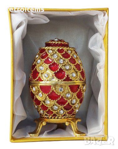 Фаберже стил, яйце-кутийка за бижута, инкрустирана с кристали., снимка 4 - Декорация за дома - 37922265