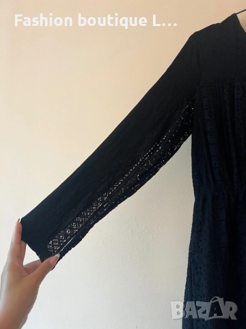 Черна дантелена рокля с подплата и ластик в талията с дълъг ръкав М размер на марката Bon’a’parte 🖤, снимка 2 - Рокли - 52177861