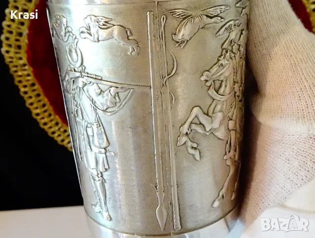 Чаша,халба от калай с уникални ловни картини. , снимка 8 - Антикварни и старинни предмети - 47644328
