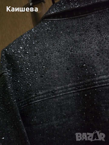 черно дънково яке с камъни, снимка 4 - Якета - 53597423