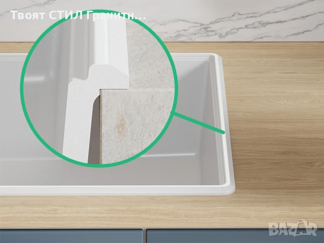 Бяла кухненска гранитна мивка Копенхаген 780х500 Top 45, снимка 4 - Мивки - 51139994