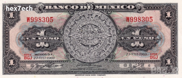 ❤️ ⭐ Мексико 1969 1 песо UNC нова ⭐ ❤️, снимка 2 - Нумизматика и бонистика - 53757867