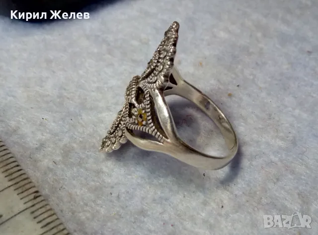 РАЗКОШЕН АЖУРЕН СКЪПОЦЕНЕН СРЕБЪРЕН ПРЪСТЕН СРЕБРО 925 ИНКРУСТИРАН с ФАСЕТИРАНИ МАРКАЗИТИ 49113, снимка 3 - Пръстени - 50024244