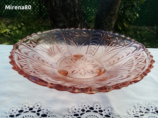 Българска фруктиера розово стъкло 