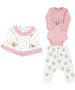 Бебешки комплект за момиче 3 части с мече – боди, панталон и жилетка | памук, снимка 2