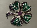 Изискана сребърна брошка/ медальон с рубини и емайл , снимка 2