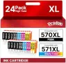 Нов Комплект мастила Canon 570 571 XXL 24броя Pixma MG5750 TS5050 TS8050 принтер тонер мастило печат, снимка 1