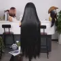 Ефектна екстра дълга черна перука с бретон - 100 см, снимка 8