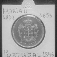 Монета Португалия 500 Реис 1846 г. Кралица Мария II - UNC, снимка 2 - Нумизматика и бонистика - 35764194