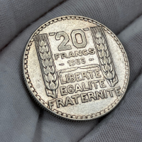20 франка 1933 г, Франция - сребърна монета, снимка 1 - Нумизматика и бонистика - 44614731