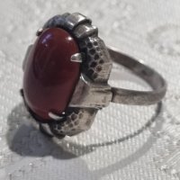 Сребърен пръстен с карнеол , снимка 2 - Пръстени - 44449425