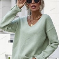 Дамски широк пуловер с маншет и копчета, 2цвята - 023, снимка 9 - Блузи с дълъг ръкав и пуловери - 42407101